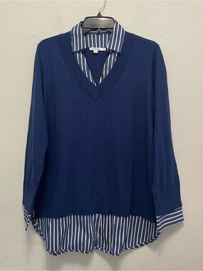 Chico's 3 US XL Built- In Shirt Knit Sweater Blue Woman’s